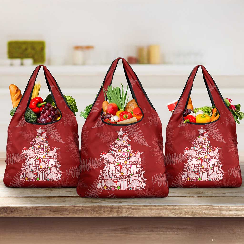 New Zealand Christmas Grocery Bag Silver Fern Mix Kiwi Bird Ver02 LT7 3-pack One Size Red - Polynesian Pride