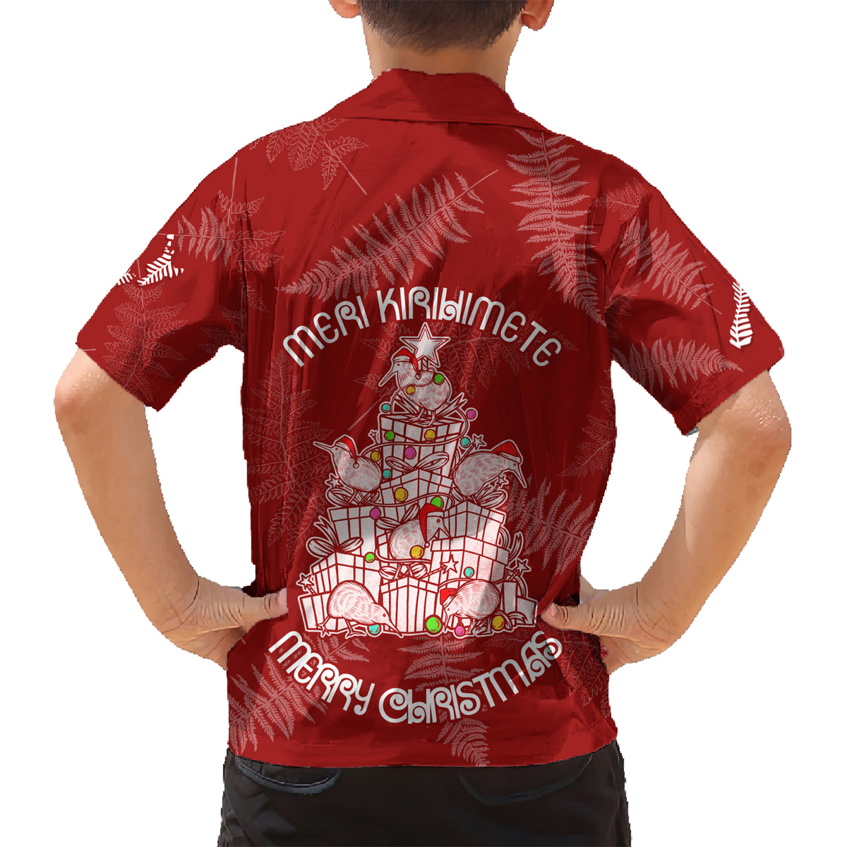 New Zealand Christmas Kid Hawaiian Shirt Silver Fern Mix Kiwi Bird Ver02 LT7 - Polynesian Pride
