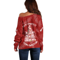 New Zealand Christmas Off Shoulder Sweater Silver Fern Mix Kiwi Bird Ver02 LT7 - Polynesian Pride