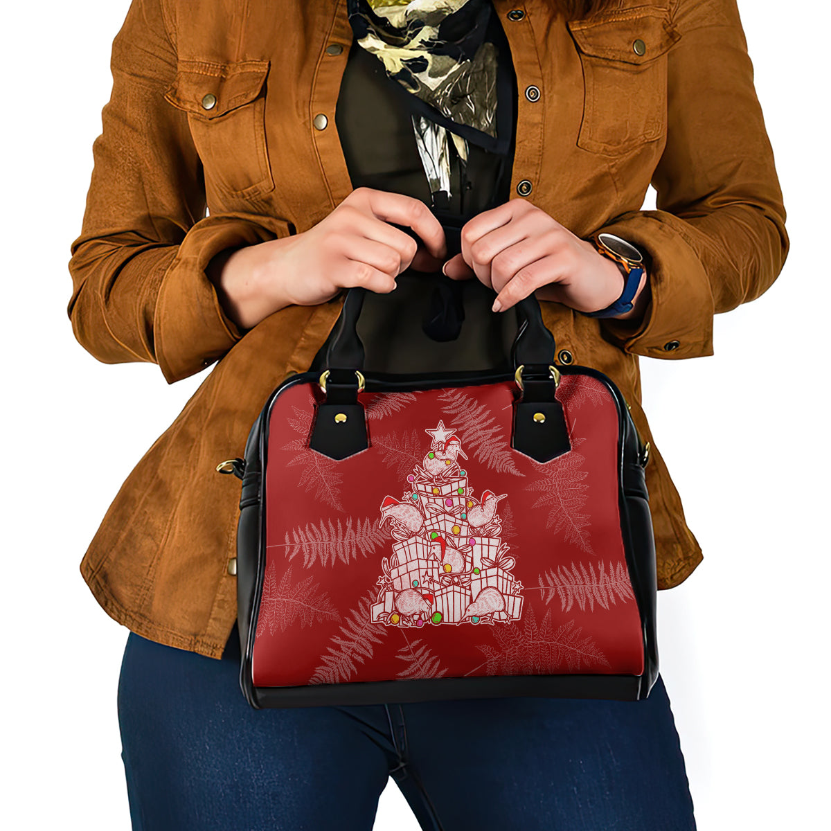 New Zealand Christmas Shoulder Handbag Silver Fern Mix Kiwi Bird Ver02 LT7 - Polynesian Pride