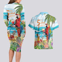 Aloha Hawaii Christmas Couples Matching Long Sleeve Bodycon Dress and Hawaiian Shirt It's 5 o'clock Somewhere LT7 - Polynesian Pride