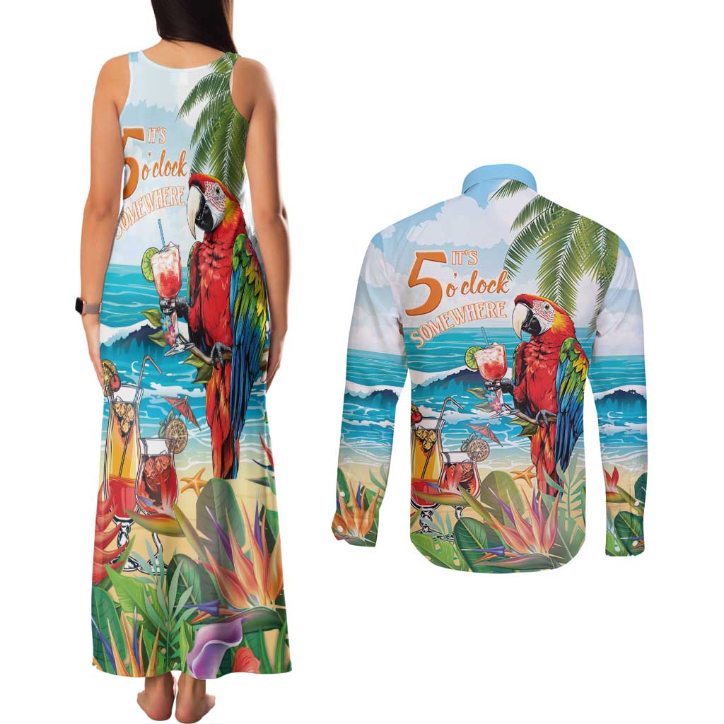 Aloha Hawaii Christmas Couples Matching Tank Maxi Dress and Long Sleeve Button Shirt It's 5 o'clock Somewhere