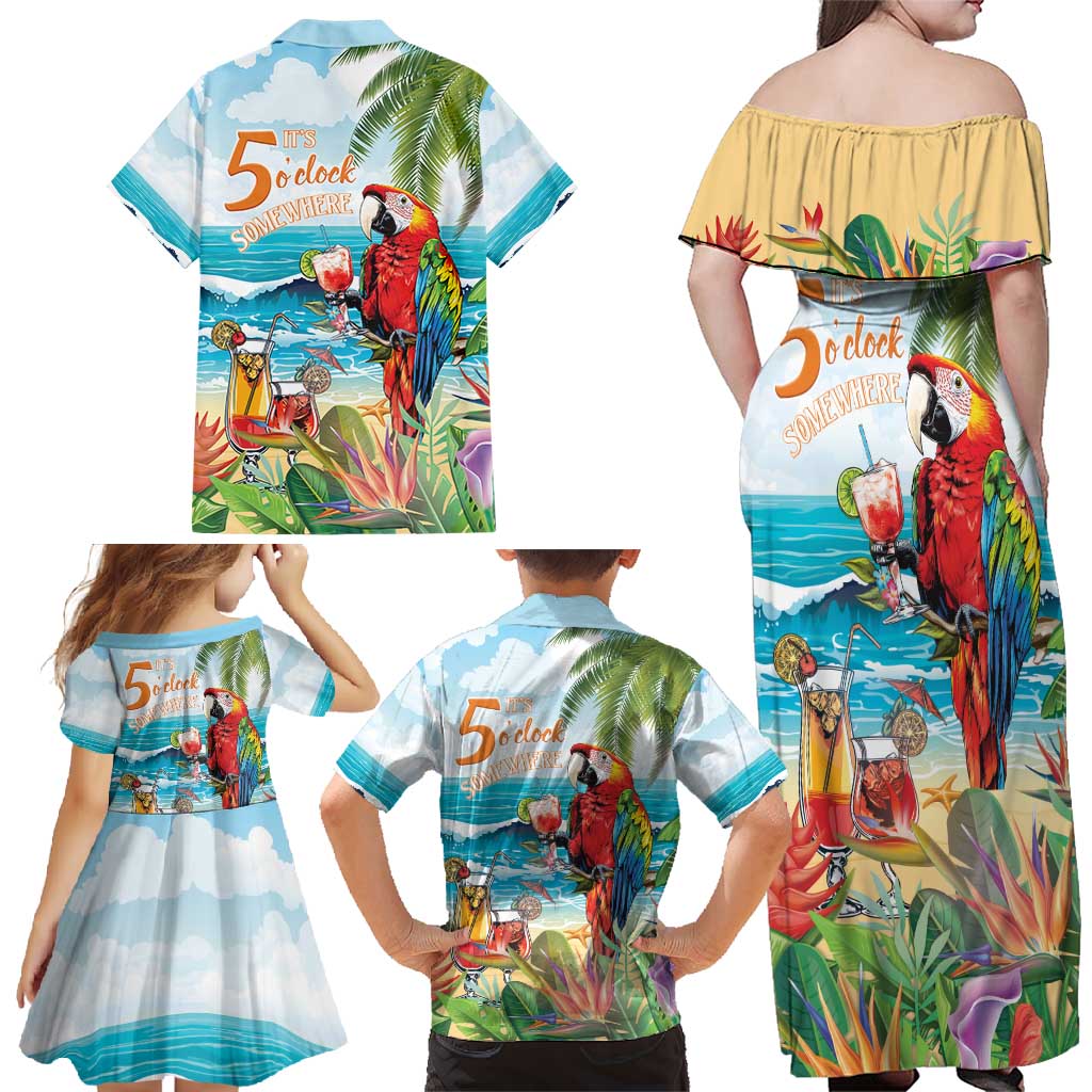 Aloha Hawaii Christmas Family Matching Off Shoulder Maxi Dress and Hawaiian Shirt It's 5 o'clock Somewhere LT7 - Polynesian Pride
