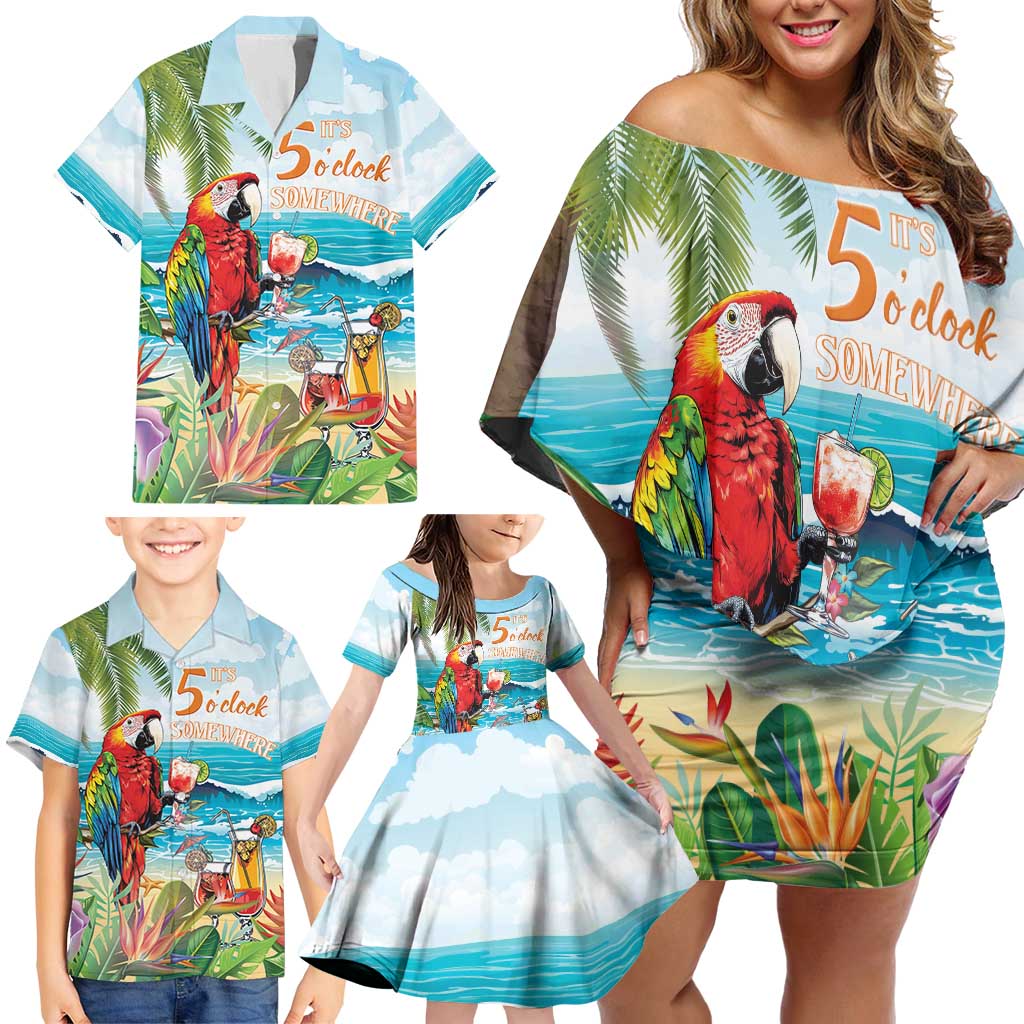 Aloha Hawaii Christmas Family Matching Off Shoulder Short Dress and Hawaiian Shirt It's 5 o'clock Somewhere LT7 - Polynesian Pride