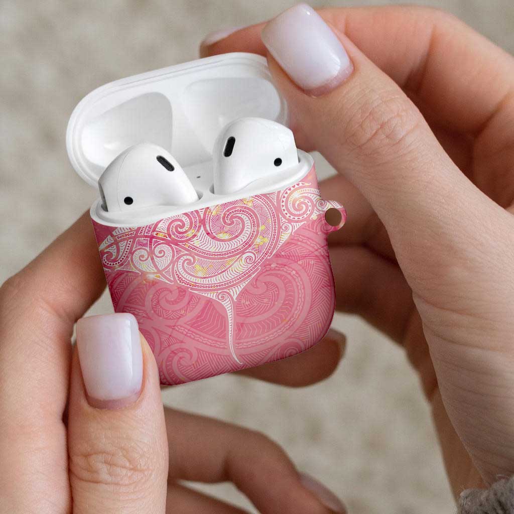 Breast Cancer Awareness Maori Aotearoa AirPods Case Manta Ray - Pink Glaze - Polynesian Pride