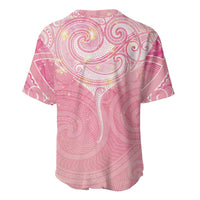 Breast Cancer Awareness Maori Aotearoa Baseball Jersey Manta Ray - Pink Glaze - Polynesian Pride