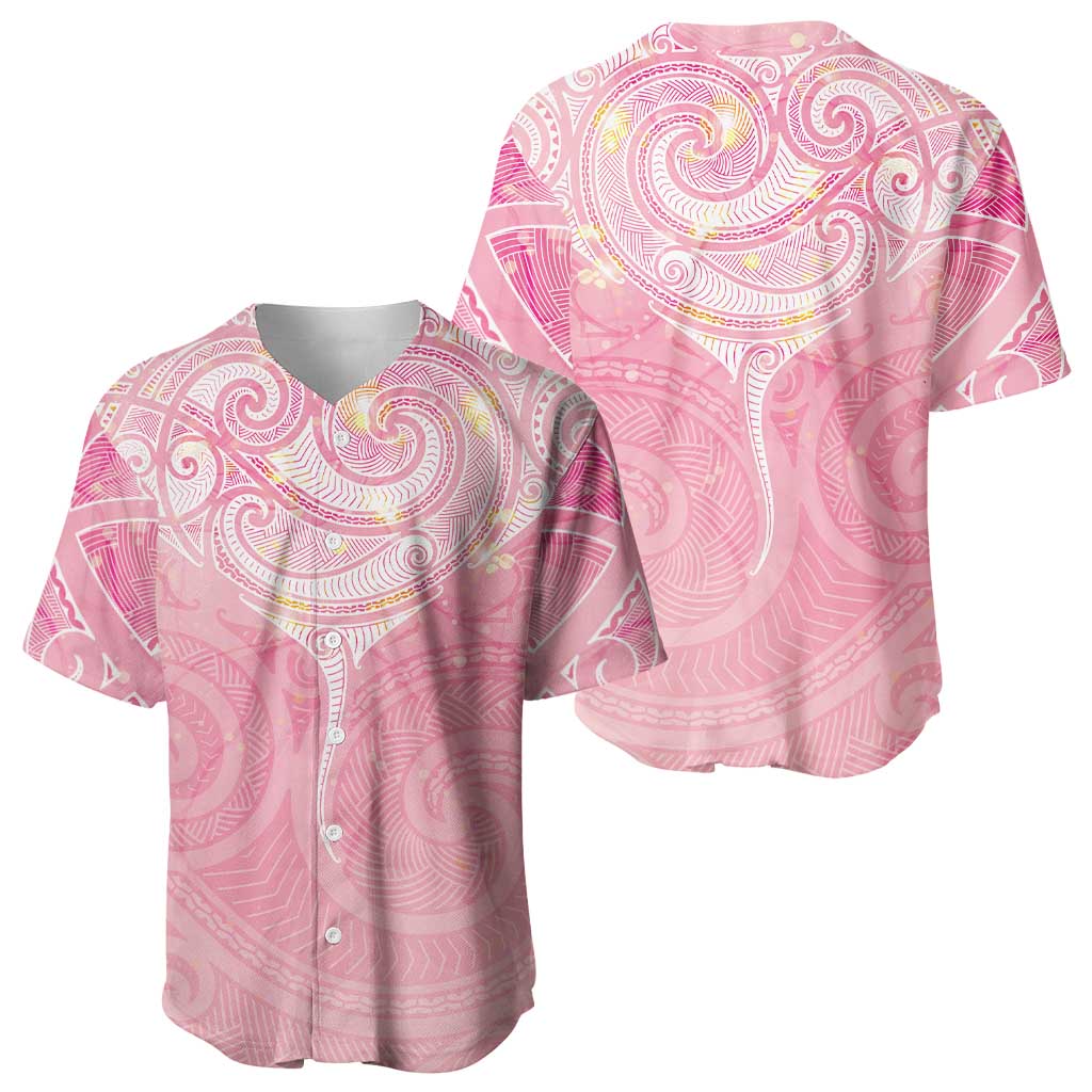 Breast Cancer Awareness Maori Aotearoa Baseball Jersey Manta Ray - Pink Glaze - Polynesian Pride