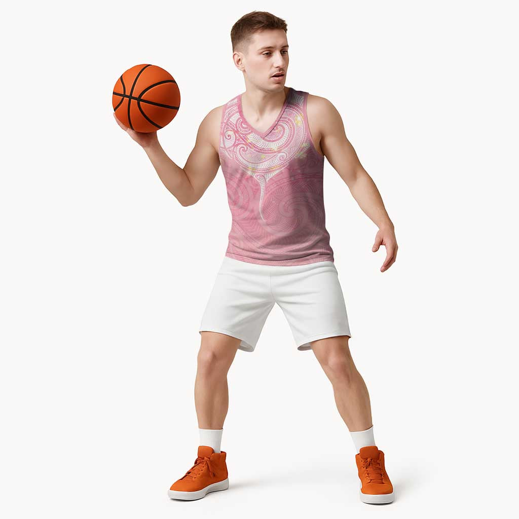 Breast Cancer Awareness Maori Aotearoa Basketball Jersey Manta Ray - Pink Glaze LT7 - Polynesian Pride