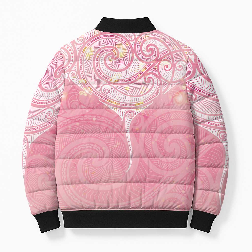 Breast Cancer Awareness Maori Aotearoa Bomber Puffer Jacket Manta Ray - Pink Glaze LT7 - Polynesian Pride