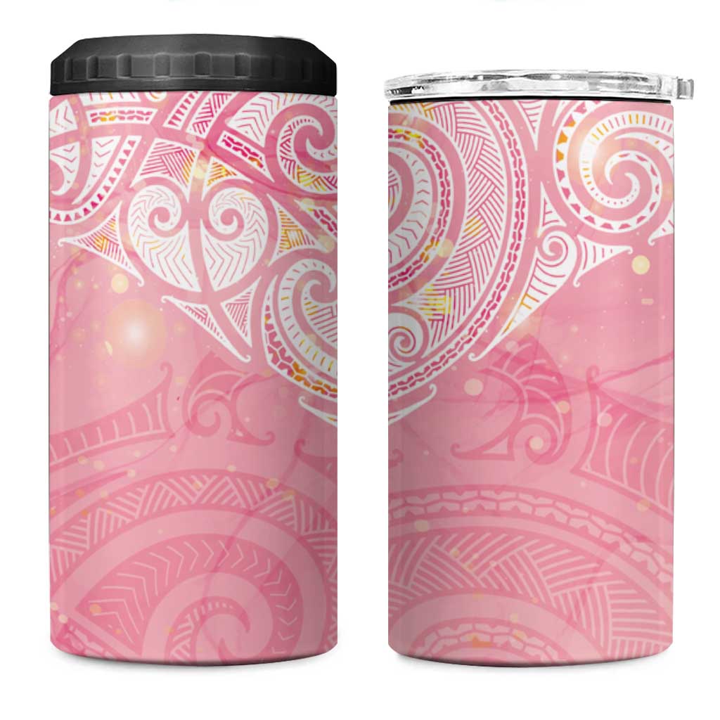 Breast Cancer Awareness Maori Aotearoa 4 in 1 Can Cooler Tumbler Manta Ray - Pink Glaze LT7 One Size: 16 oz Pink - Polynesian Pride