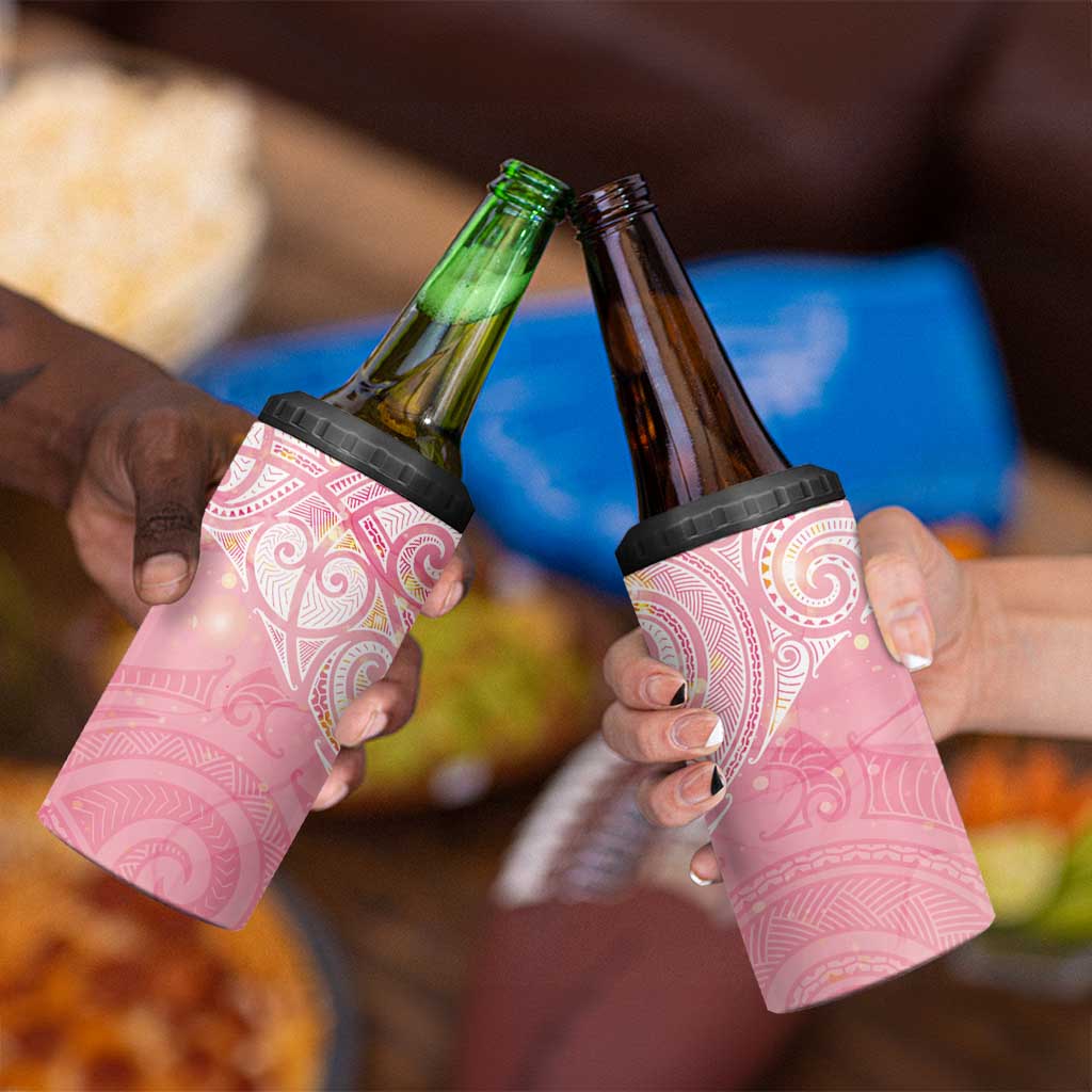 Breast Cancer Awareness Maori Aotearoa 4 in 1 Can Cooler Tumbler Manta Ray - Pink Glaze LT7 - Polynesian Pride