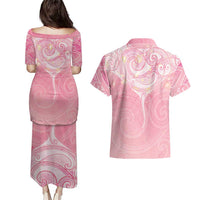Breast Cancer Awareness Maori Aotearoa Couples Matching Puletasi and Hawaiian Shirt Manta Ray - Pink Glaze LT7 - Polynesian Pride