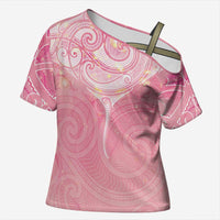 Breast Cancer Awareness Maori Aotearoa Cross Shoulder Shirt Manta Ray - Pink Glaze - Polynesian Pride