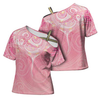 Breast Cancer Awareness Maori Aotearoa Cross Shoulder Shirt Manta Ray - Pink Glaze - Polynesian Pride