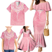 Breast Cancer Awareness Maori Aotearoa Family Matching Mermaid Dress and Hawaiian Shirt Manta Ray - Pink Glaze LT7 - Polynesian Pride