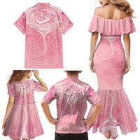 Breast Cancer Awareness Maori Aotearoa Family Matching Mermaid Dress and Hawaiian Shirt Manta Ray - Pink Glaze LT7 - Polynesian Pride