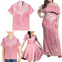 Breast Cancer Awareness Maori Aotearoa Family Matching Off Shoulder Maxi Dress and Hawaiian Shirt Manta Ray - Pink Glaze LT7 - Polynesian Pride