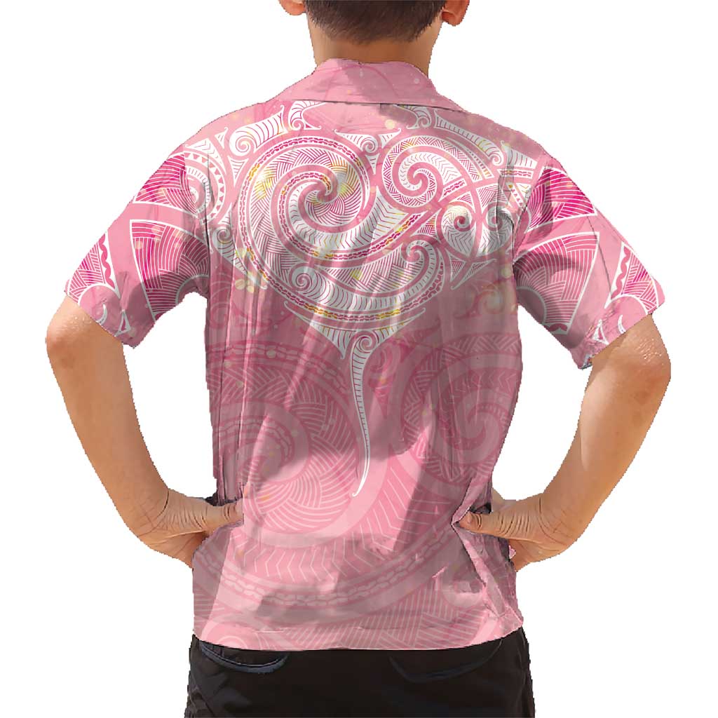 Breast Cancer Awareness Maori Aotearoa Family Matching Puletasi and Hawaiian Shirt Manta Ray - Pink Glaze LT7 - Polynesian Pride