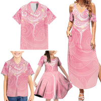 Breast Cancer Awareness Maori Aotearoa Family Matching Summer Maxi Dress and Hawaiian Shirt Manta Ray - Pink Glaze LT7 - Polynesian Pride