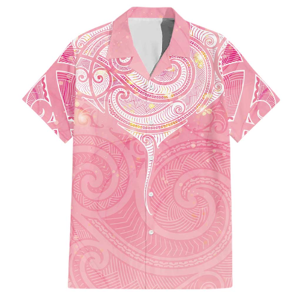 Breast Cancer Awareness Maori Aotearoa Family Matching Summer Maxi Dress and Hawaiian Shirt Manta Ray - Pink Glaze LT7 Dad's Shirt - Short Sleeve Pink - Polynesian Pride