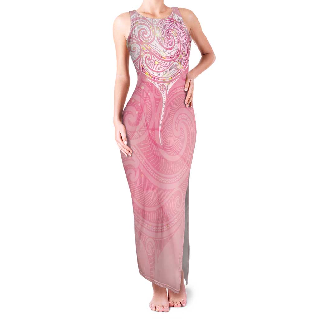 Breast Cancer Awareness Maori Aotearoa Family Matching Tank Maxi Dress and Hawaiian Shirt Manta Ray - Pink Glaze LT7 Pink - Polynesian Pride