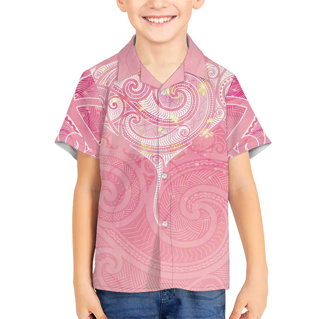 Breast Cancer Awareness Maori Aotearoa Family Matching Tank Maxi Dress and Hawaiian Shirt Manta Ray - Pink Glaze LT7 - Polynesian Pride