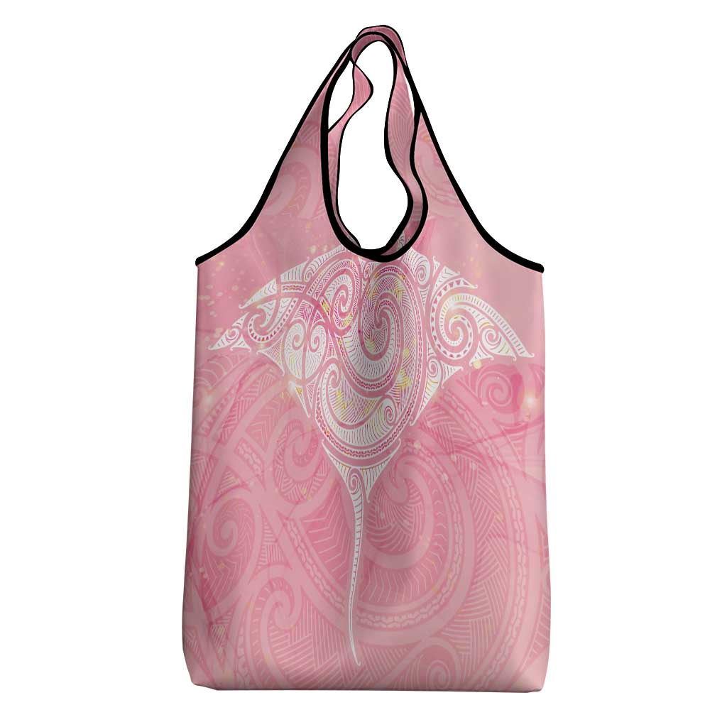 Breast Cancer Awareness Maori Aotearoa Grocery Bag Manta Ray - Pink Glaze - Polynesian Pride