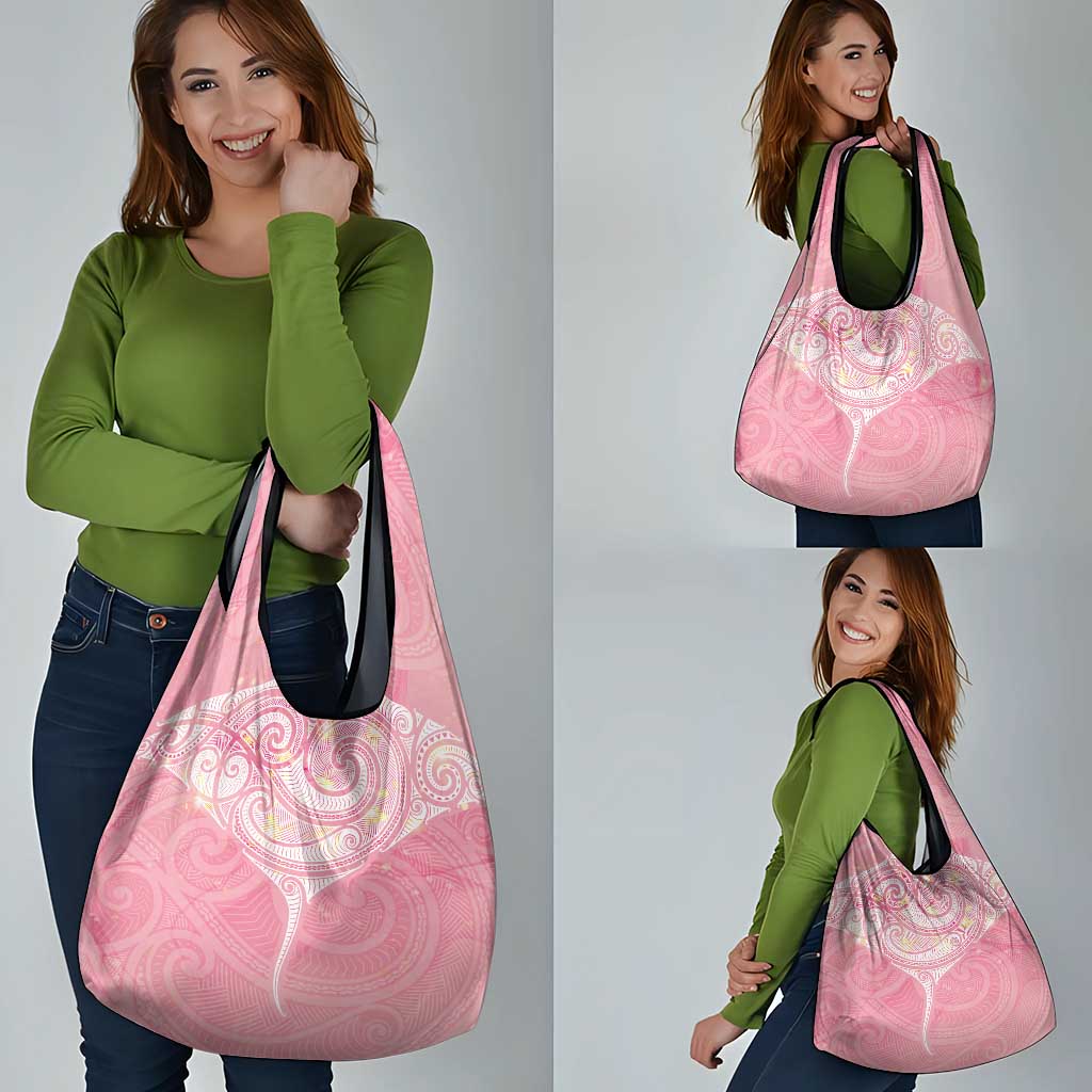 Breast Cancer Awareness Maori Aotearoa Grocery Bag Manta Ray - Pink Glaze - Polynesian Pride