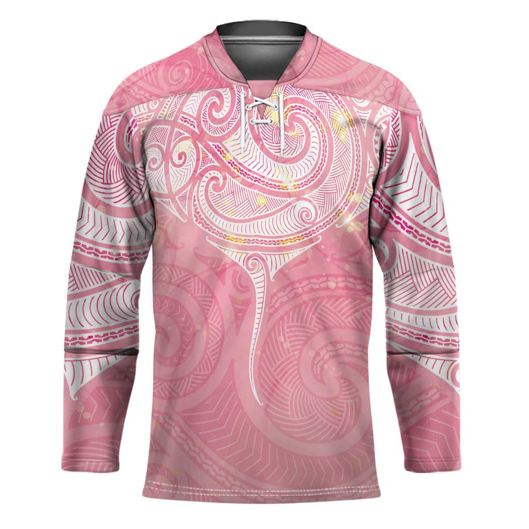 Breast Cancer Awareness Maori Aotearoa Hockey Jersey Manta Ray - Pink Glaze LT7 Unisex Pink - Polynesian Pride