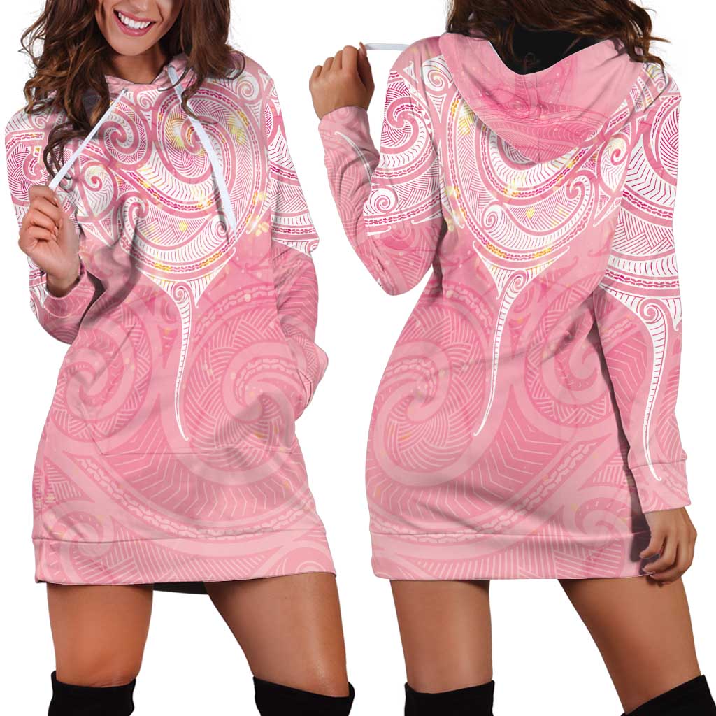 Breast Cancer Awareness Maori Aotearoa Hoodie Dress Manta Ray - Pink Glaze LT7 - Polynesian Pride