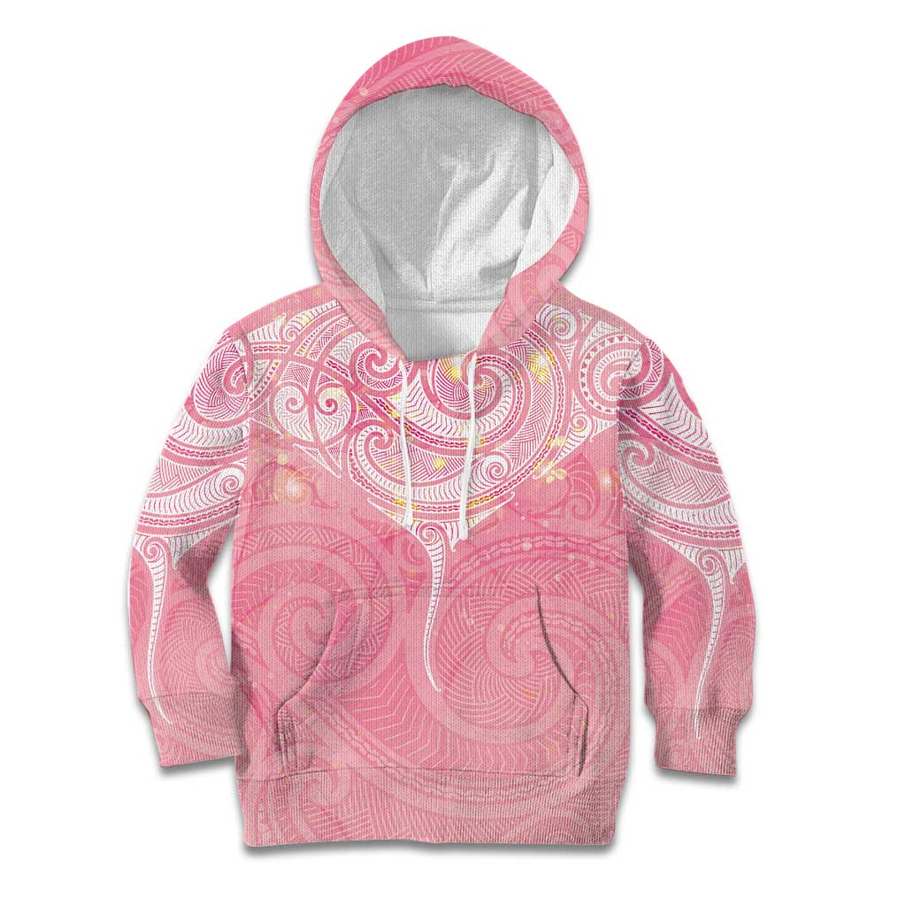 Breast Cancer Awareness Maori Aotearoa Kid Hoodie Manta Ray - Pink Glaze - Polynesian Pride