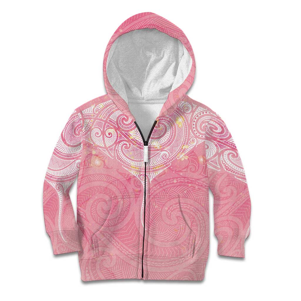 Breast Cancer Awareness Maori Aotearoa Kid Hoodie Manta Ray - Pink Glaze - Polynesian Pride