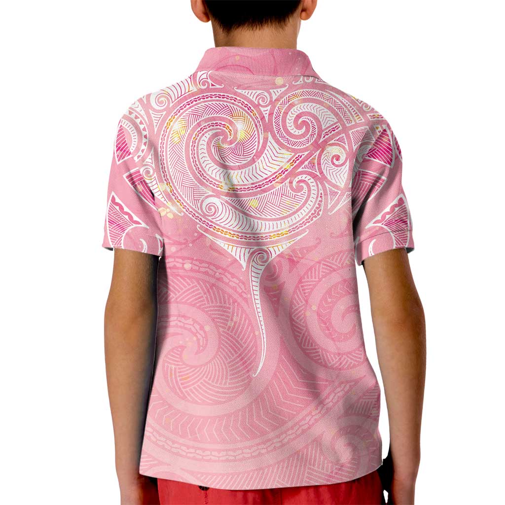 Breast Cancer Awareness Maori Aotearoa Kid Polo Shirt Manta Ray - Pink Glaze LT7 - Polynesian Pride