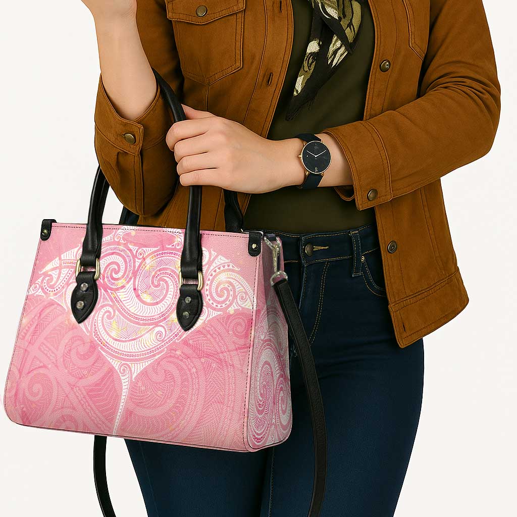 Breast Cancer Awareness Maori Aotearoa Leather Bag Manta Ray - Pink Glaze - Polynesian Pride