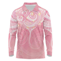 Breast Cancer Awareness Maori Aotearoa Long Sleeve Polo Shirt Manta Ray - Pink Glaze - Polynesian Pride