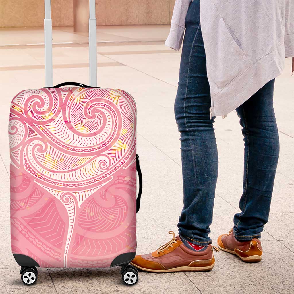 Breast Cancer Awareness Maori Aotearoa Luggage Cover Manta Ray - Pink Glaze LT7 Pink - Polynesian Pride