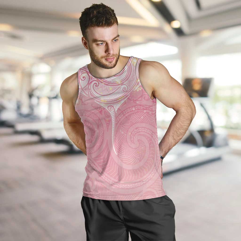 Breast Cancer Awareness Maori Aotearoa Men Tank Top Manta Ray - Pink Glaze - Polynesian Pride