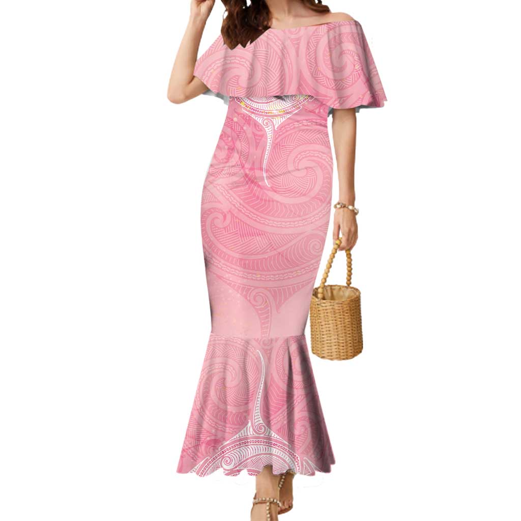 Breast Cancer Awareness Maori Aotearoa Mermaid Dress Manta Ray - Pink Glaze LT7 Women Pink - Polynesian Pride