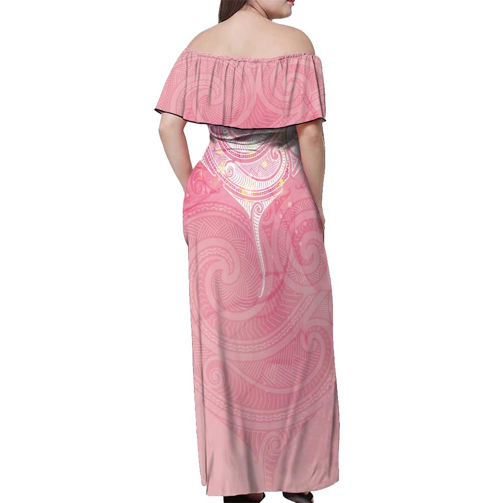 Breast Cancer Awareness Maori Aotearoa Off Shoulder Maxi Dress Manta Ray - Pink Glaze LT7 - Polynesian Pride