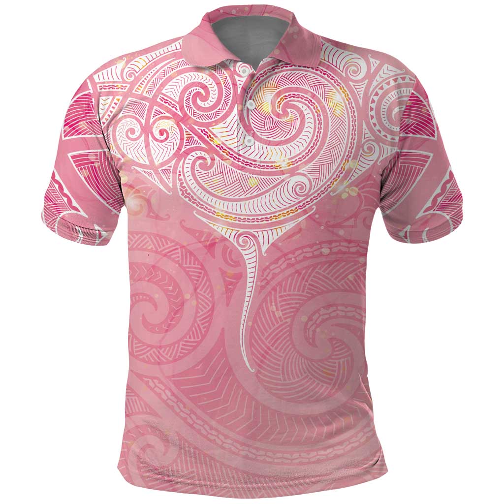 Breast Cancer Awareness Maori Aotearoa Polo Shirt Manta Ray - Pink Glaze - Polynesian Pride