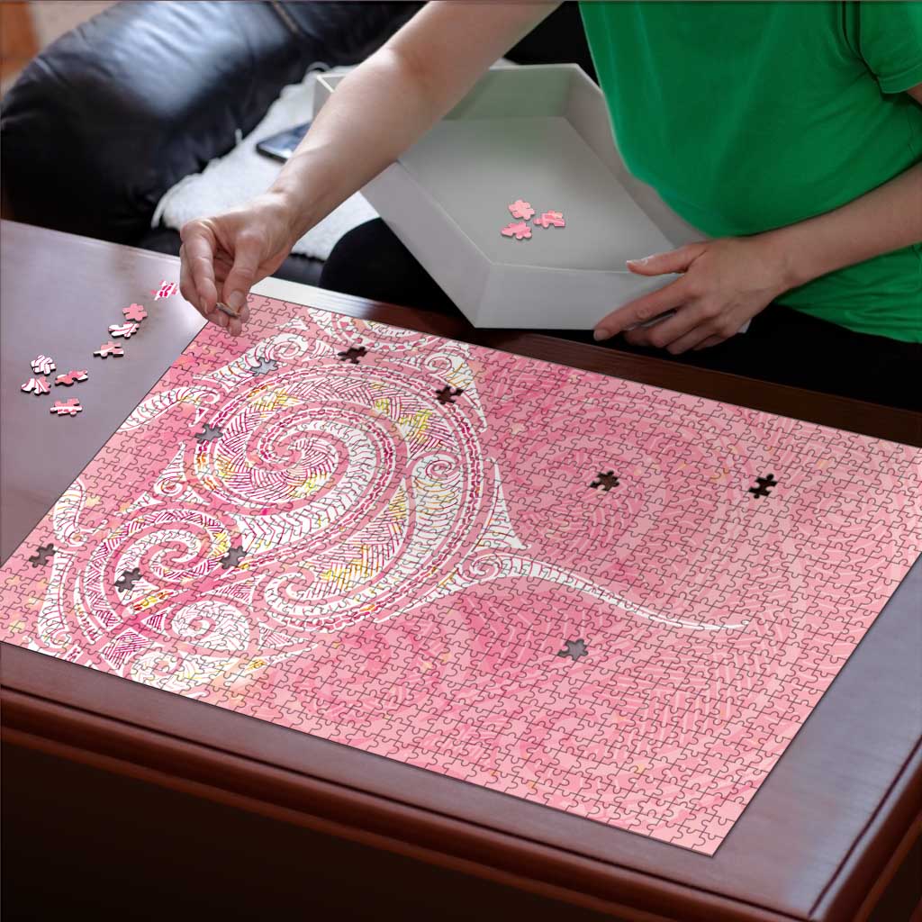 Breast Cancer Awareness Maori Aotearoa Puzzle Manta Ray - Pink Glaze - Polynesian Pride