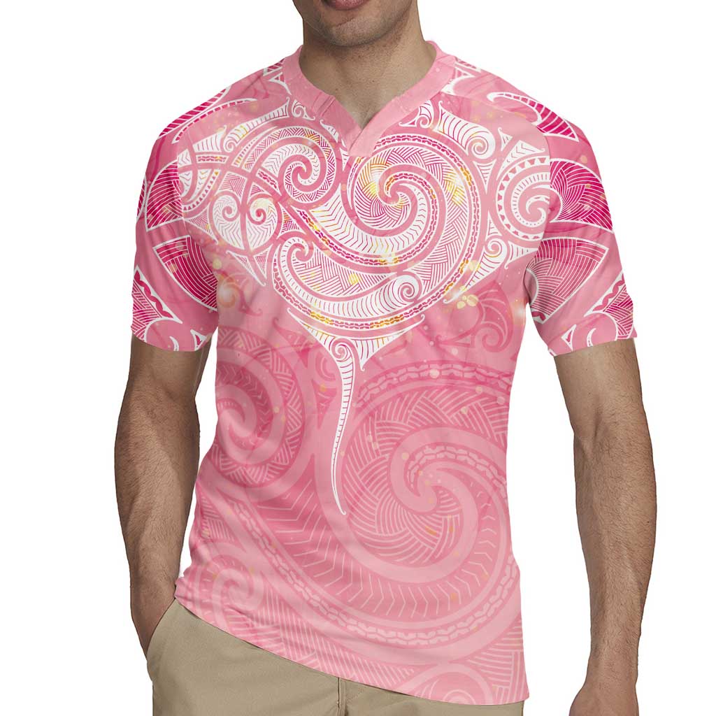 Breast Cancer Awareness Maori Aotearoa Rugby Jersey Manta Ray - Pink Glaze - Polynesian Pride