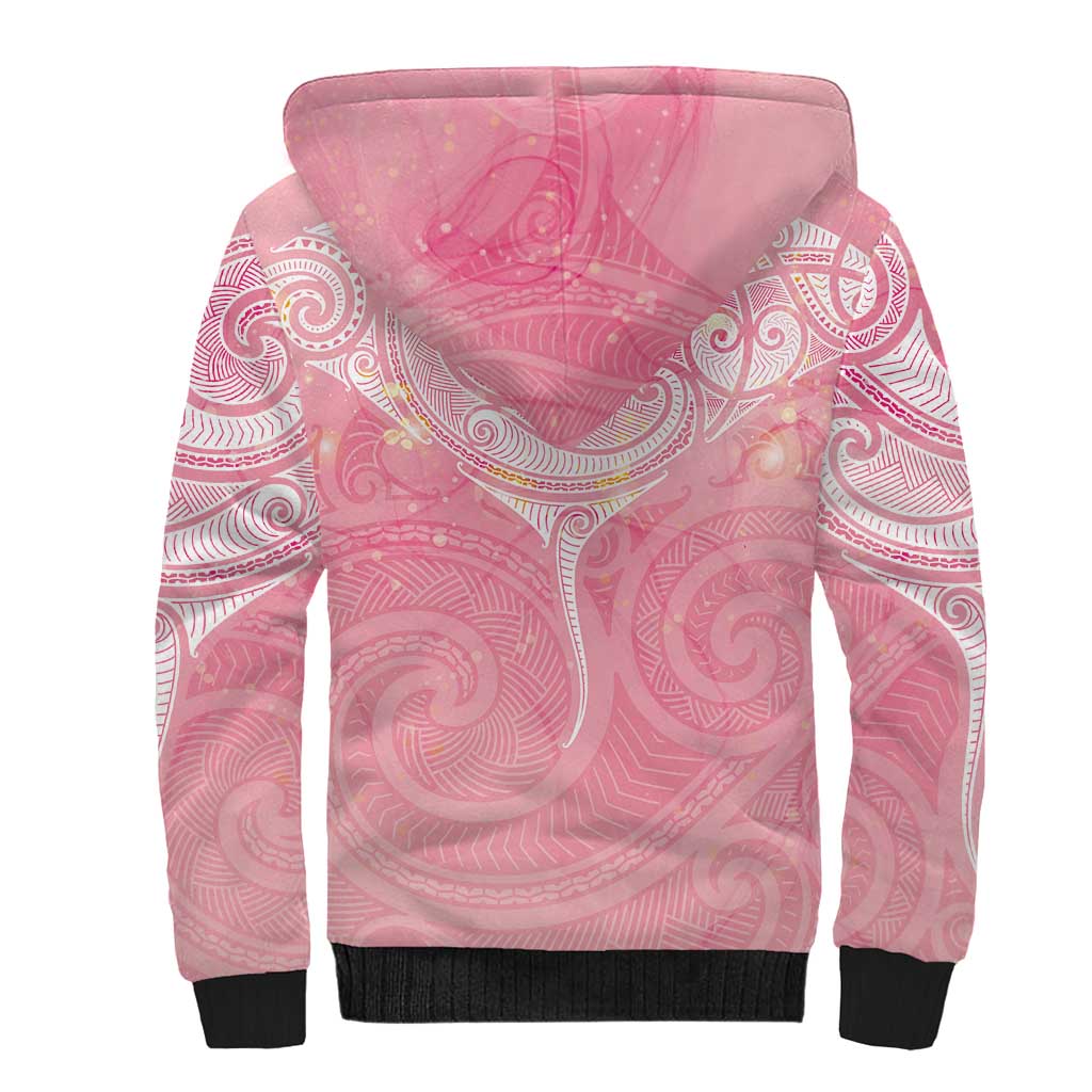 Breast Cancer Awareness Maori Aotearoa Sherpa Hoodie Manta Ray - Pink Glaze LT7 - Polynesian Pride