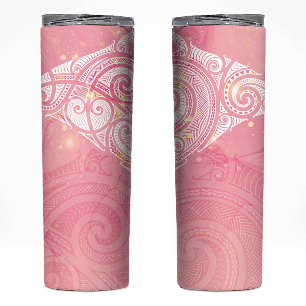 Breast Cancer Awareness Maori Aotearoa Skinny Tumbler Manta Ray - Pink Glaze LT7 Pink - Polynesian Pride