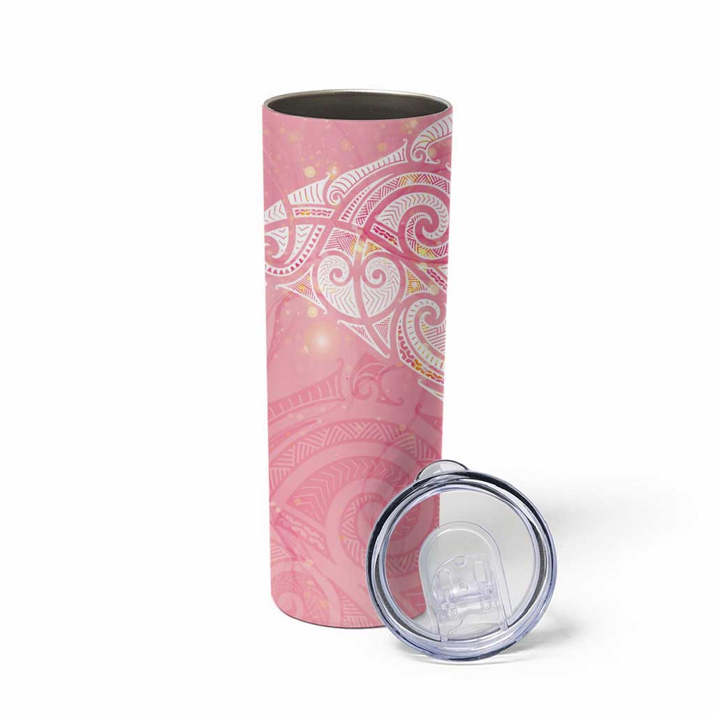 Breast Cancer Awareness Maori Aotearoa Skinny Tumbler Manta Ray - Pink Glaze LT7 - Polynesian Pride