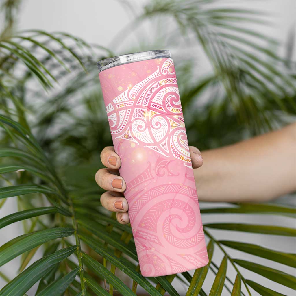 Breast Cancer Awareness Maori Aotearoa Skinny Tumbler Manta Ray - Pink Glaze LT7 - Polynesian Pride