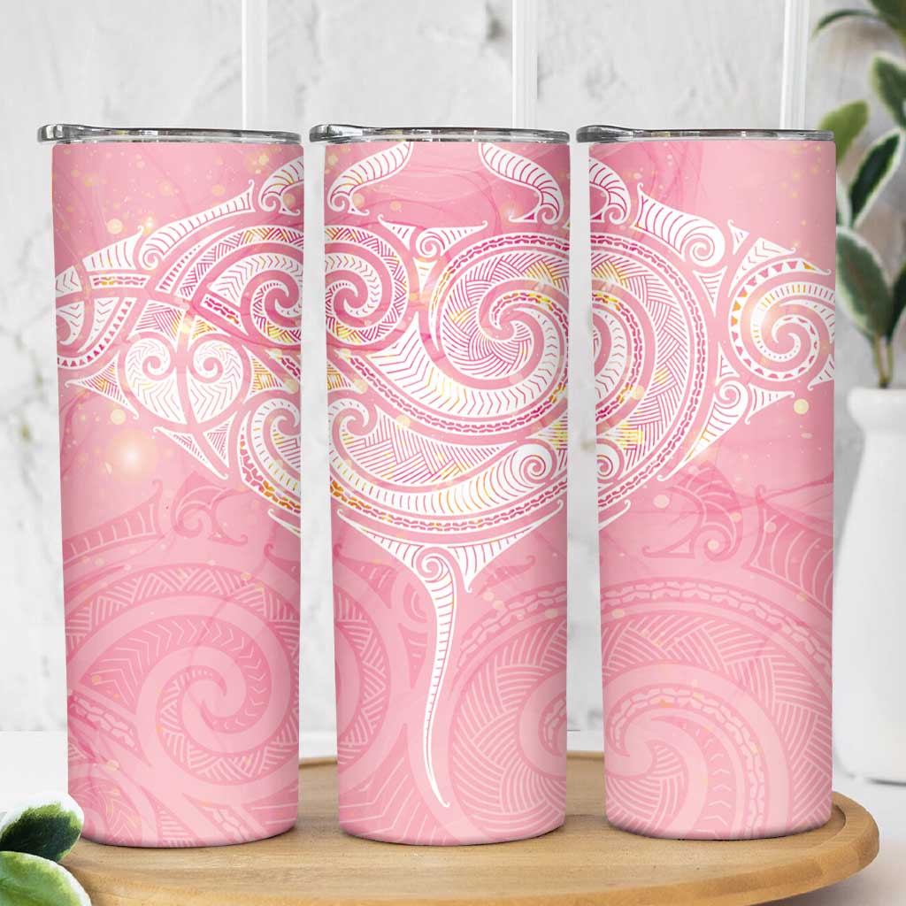 Breast Cancer Awareness Maori Aotearoa Skinny Tumbler Manta Ray - Pink Glaze LT7 - Polynesian Pride