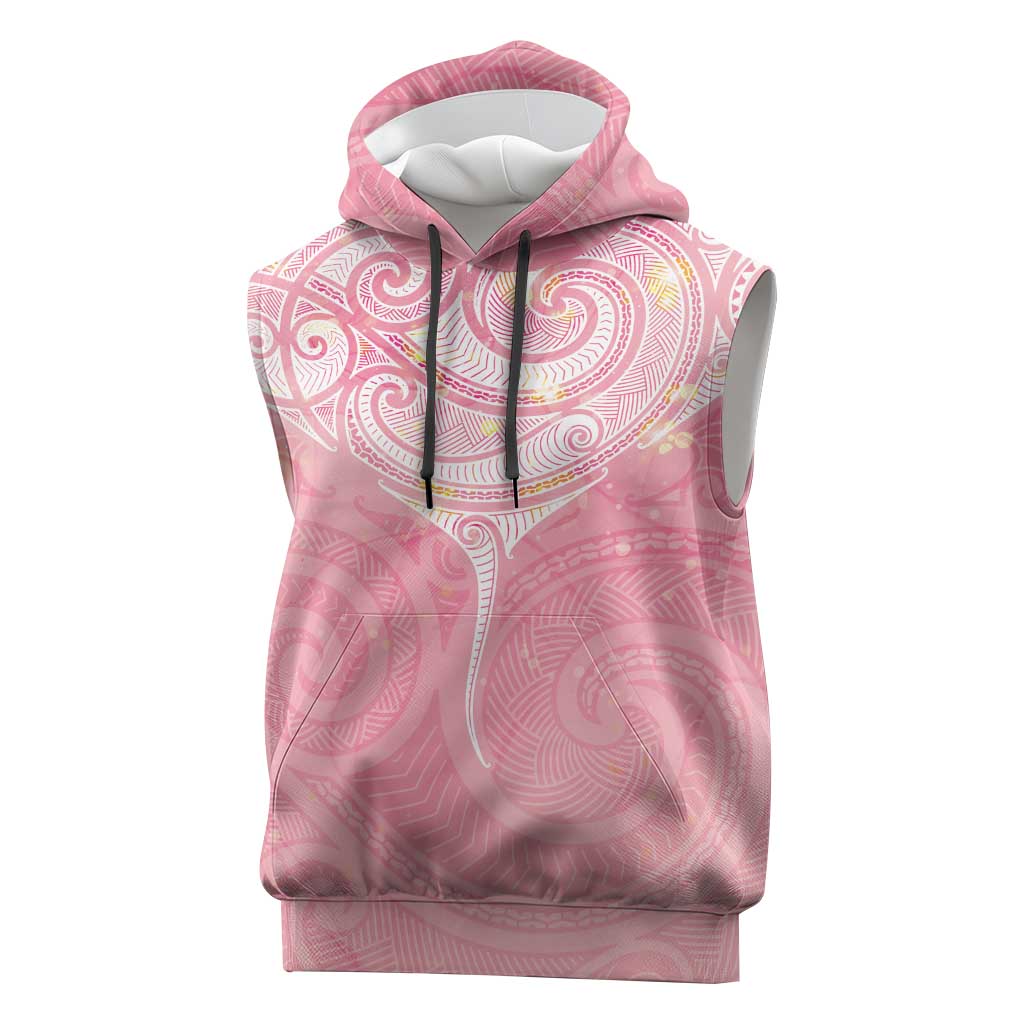Breast Cancer Awareness Maori Aotearoa Sleeveless Hoodie Manta Ray - Pink Glaze LT7 Pink - Polynesian Pride
