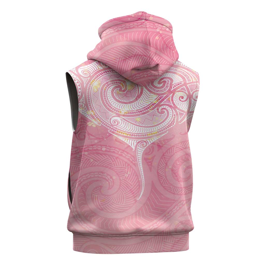 Breast Cancer Awareness Maori Aotearoa Sleeveless Hoodie Manta Ray - Pink Glaze LT7 - Polynesian Pride