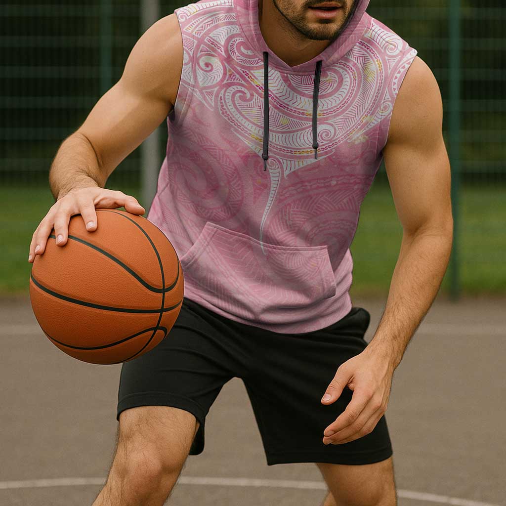 Breast Cancer Awareness Maori Aotearoa Sleeveless Hoodie Manta Ray - Pink Glaze LT7 - Polynesian Pride